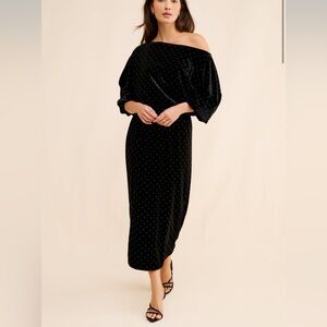 Never Fully Dressed Tilly Velvet Midi Dress Rhinestone Dots